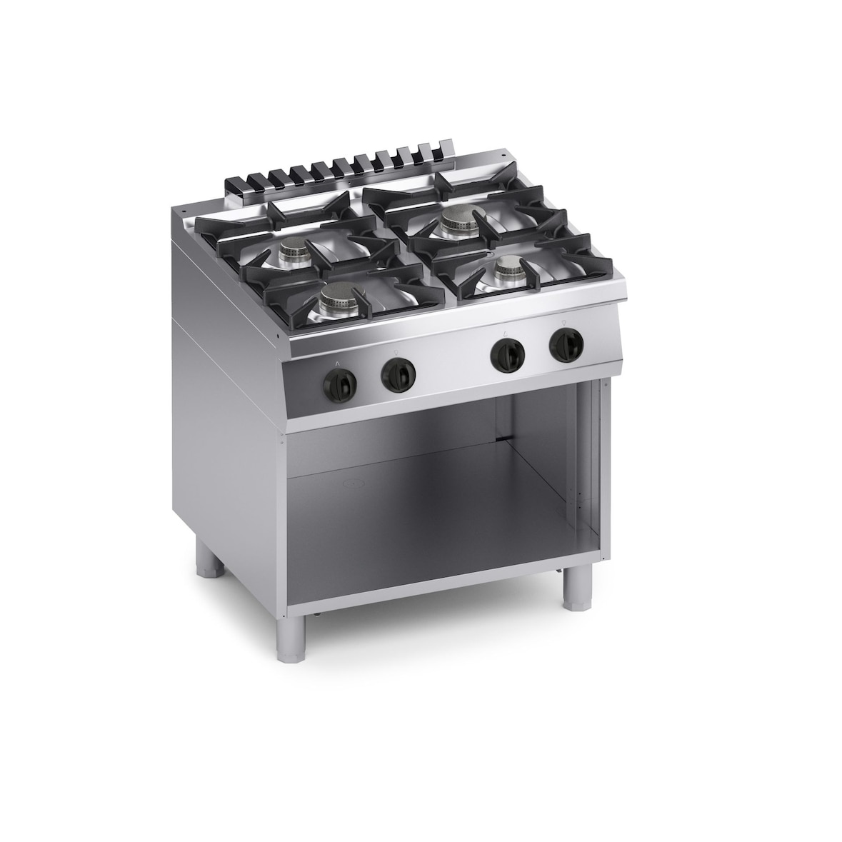 Cucina gas 4 fuochi. Struttura inox. Bruciatori ghisa. Termocoppia di sicurezza. Piano stampato. Misure LxPxH 80x70x85 cm. Made in Italy X7CUGS10VV