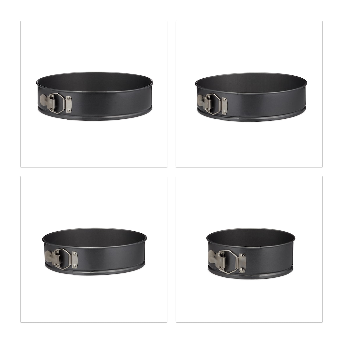 Relaxdays Springform Set, 4-teilig, Ø 18/24/26/28 cm, antihaftbeschichtet, bis 220 °C, runde Kuchenbackformen, grau