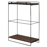 thumbnail of Wandplank HWC-K77, hangplank Keukenplank, massief hout metaal industrieel 2 planken 50x35x17cm ~ donkerbruin