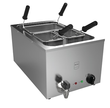 METRO Professional Cuecepastas eléctrico GNC1025, acero inoxidable, 35,4 x 63,3 x 44,6 cm, 25L, 3200 W, 3 cestas, plata