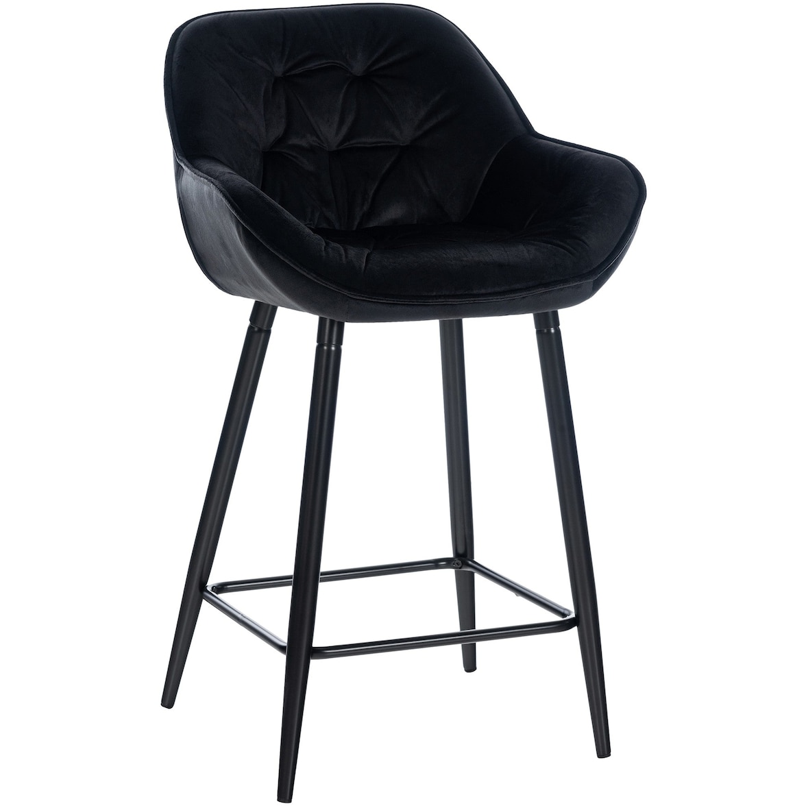 Décoshop26 - Tabouret de bar chaise haute x1 assise effet capitonnée en velours noir et métal noir 10_0004891