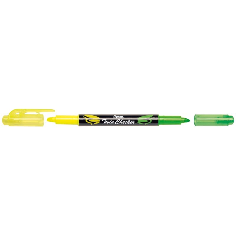 Pentel Textmarker 'TWIN CHECKER', 2 Spitzen, gelb/grün