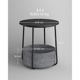 thumbnail of Beistelltisch rund aus Metall, Kleiner Tisch, Couchtisch mit Korb, Wohnzimmertisch, Korb aus Stoff, Nachttisch modern, ebenholzschwarz-schiefergrau