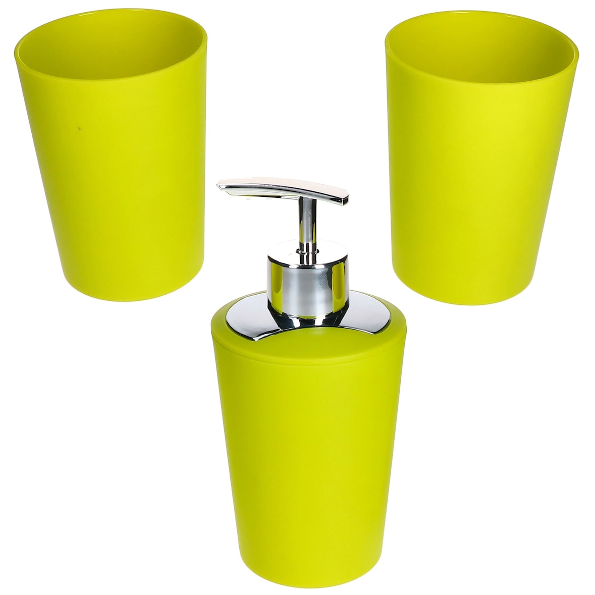 3tlg Badezimmer Set MARTA Grün 1x Seifenspender & 2x Becher – 2x 24171 & 1x 24172