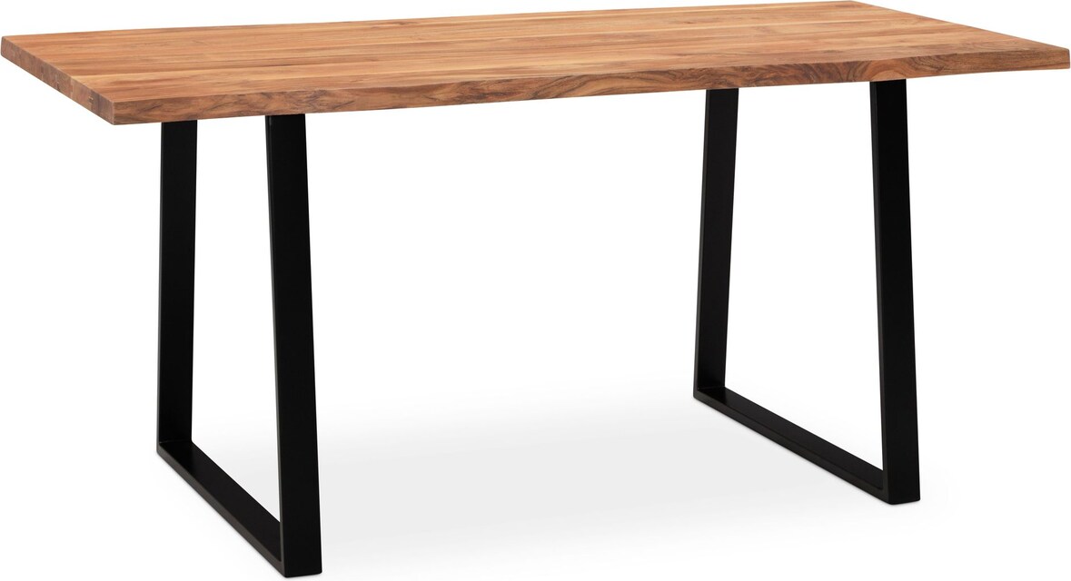 Esszimmertisch 180x90x76 cm Akazie Massivholz / Metall Esstisch Baumkante, Küchentisch Massiv mit Trapezbeinen in Schwarz, Holztisch Speisetisch