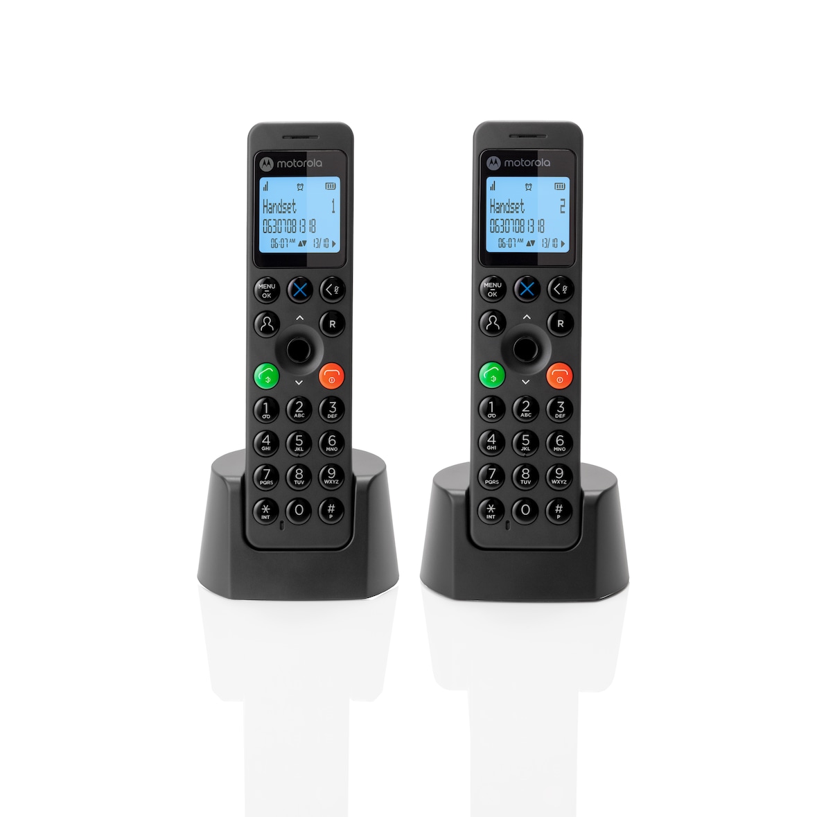 Motorola DOT202 Confezione 2 telefoni cordless, vivavoce, blocco chiamate, rubrica 100 contatti – Nero
