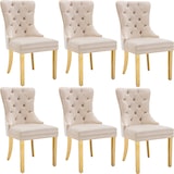 thumbnail of Merax Silla de Comedor Juego de 6 Sillas de salón 6 Piezas Silla tapizada Patas de Apoyo de Acero Inoxidable Chapado en Oro Terciopelo Beige