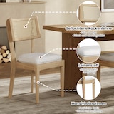 thumbnail of Esszimmerstuhl Set 6er Massivholz Rattan Rückenlehne Leinen Sitzkissen Holzfarben 88x58x50 cm modern stabil atmungsaktiv