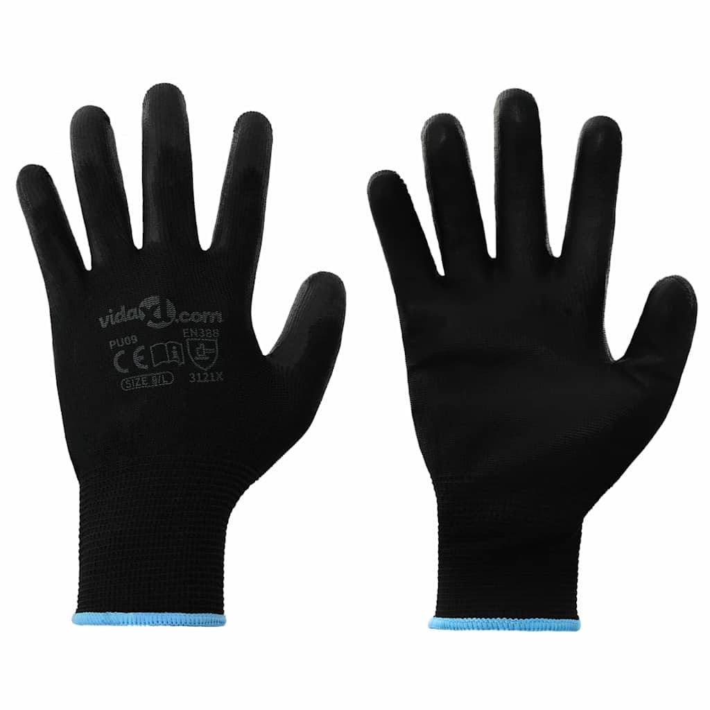 vidaXL Werkhandschoenen 12 pcs Zwart 9 / l Polyester