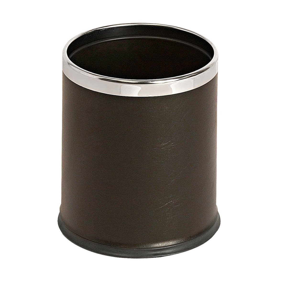 Ronde dubbelwandige papierbak lederlook - 10 ltr - zwart, chroom