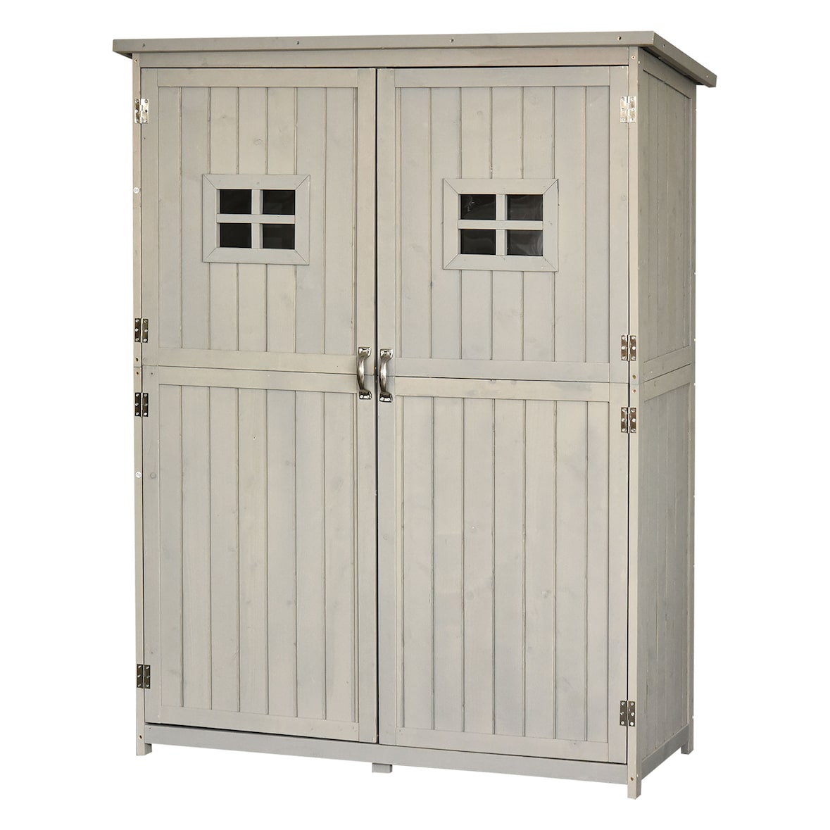 Cobertizo de Madera Caseta de Jardín Exterior Armario Herramientas de Jardinería con Estantes Doble Puerta Ventanas y Techo Asfáltico 127,5x50x164 cm