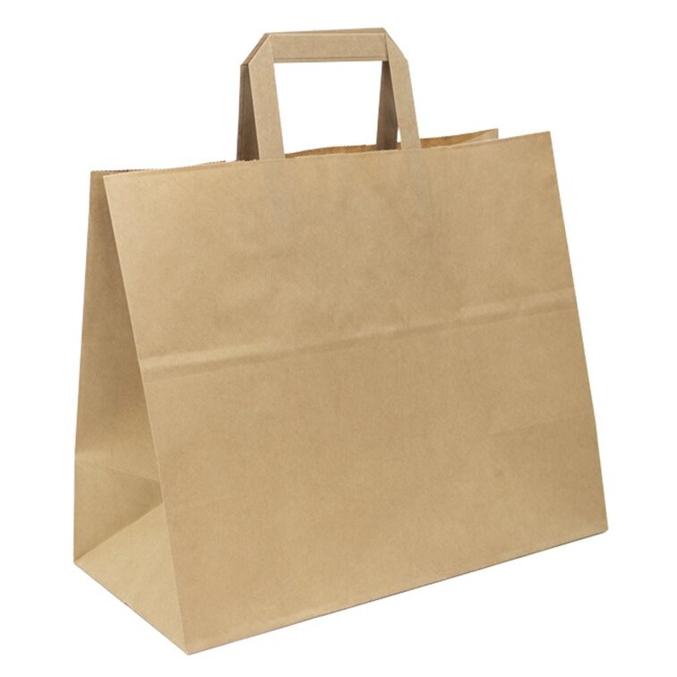 MONOUSO - Bolsa Papel Kraft con Asa Plana 80g/m² 32+16x27cm (300 Uds)