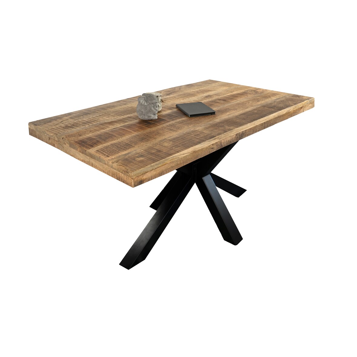 Esstisch Mango Massiv naturfarben 180 x 90 cm gerade Kanten Spider-Gestell schwarz RIO