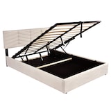 thumbnail of Merax Hydraulisches Polsterbett 140x200 Stauraumbett Doppelbett aus Samt mit Höhenverstellbares Kopfteil & Lattenrost Beige