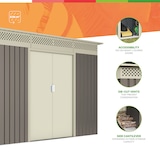 thumbnail of Gerätehaus Metall 8,96 m2 Coffee - 333x269x189cm - Kaminholzregal mit Dach - Doppelschiebetür - Geräteschuppen - Gartenhaus