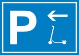 thumbnail of E-Scooter Parkplatz mit Richtungspfeil links Schild waagerecht A1 Rückseite selbstklebend