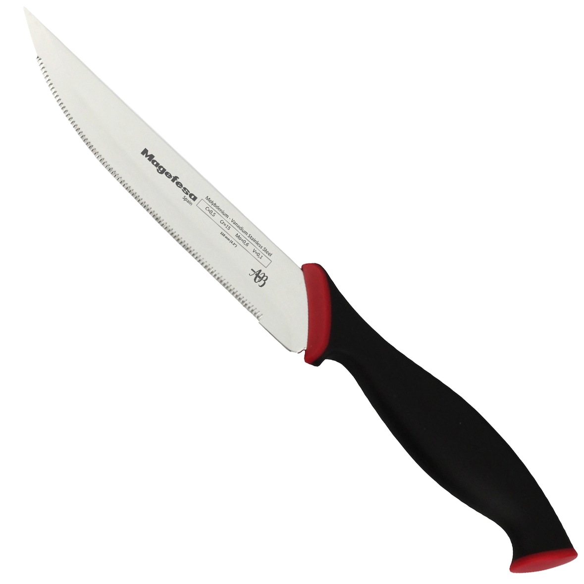 Magefesa Alvaro Barrientos - Cuchillo de Cocina para Carne 11cm, Acero Inoxidable, Resistente, Filo Central en Sierrra, Punta Filo Liso, Carnes Tersas