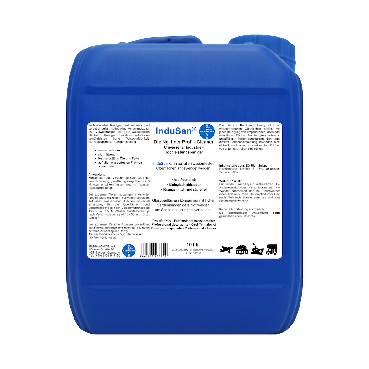 InduSan - Reinigungskonzentrat I 10 Liter Kanister I Neutral I Made in Germany