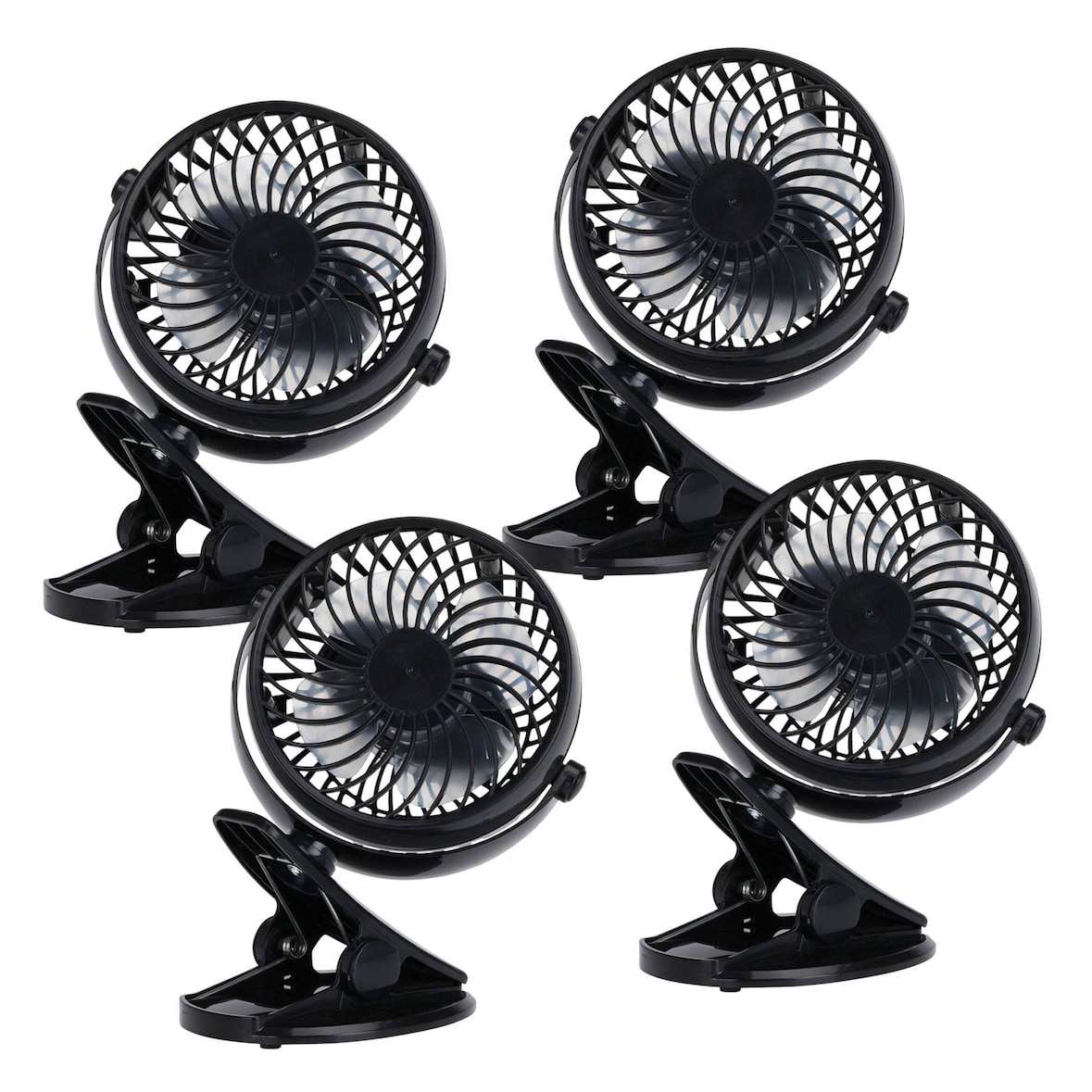 WellHome - Set di 4 ventilatori con clip 1200mAh colore Nero Ø13x17,5 cm