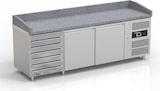 thumbnail of Pizzakühltisch - Pizzatisch mit 2 Türen und 7 Schubladen inkl. Glaskühlaufsatzvitrine für 1/4 GN Behälter - IDEAL graue Granitarbeitsplatte