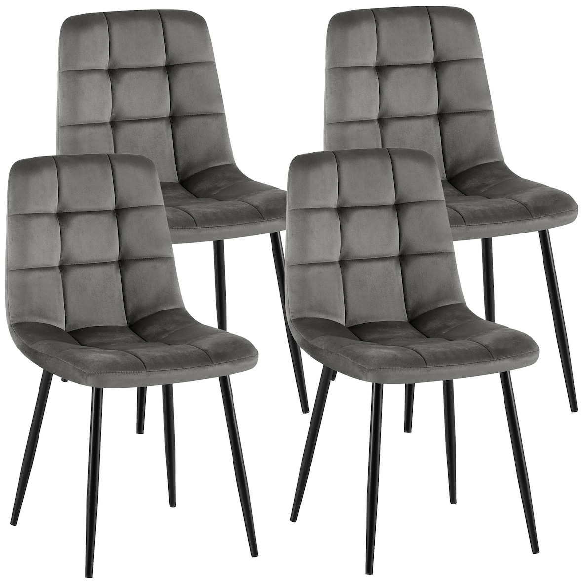 CLP Lot de 4 chaises de salle a manger Antibes Velours HBT: 84x45x55 cm Gris foncé