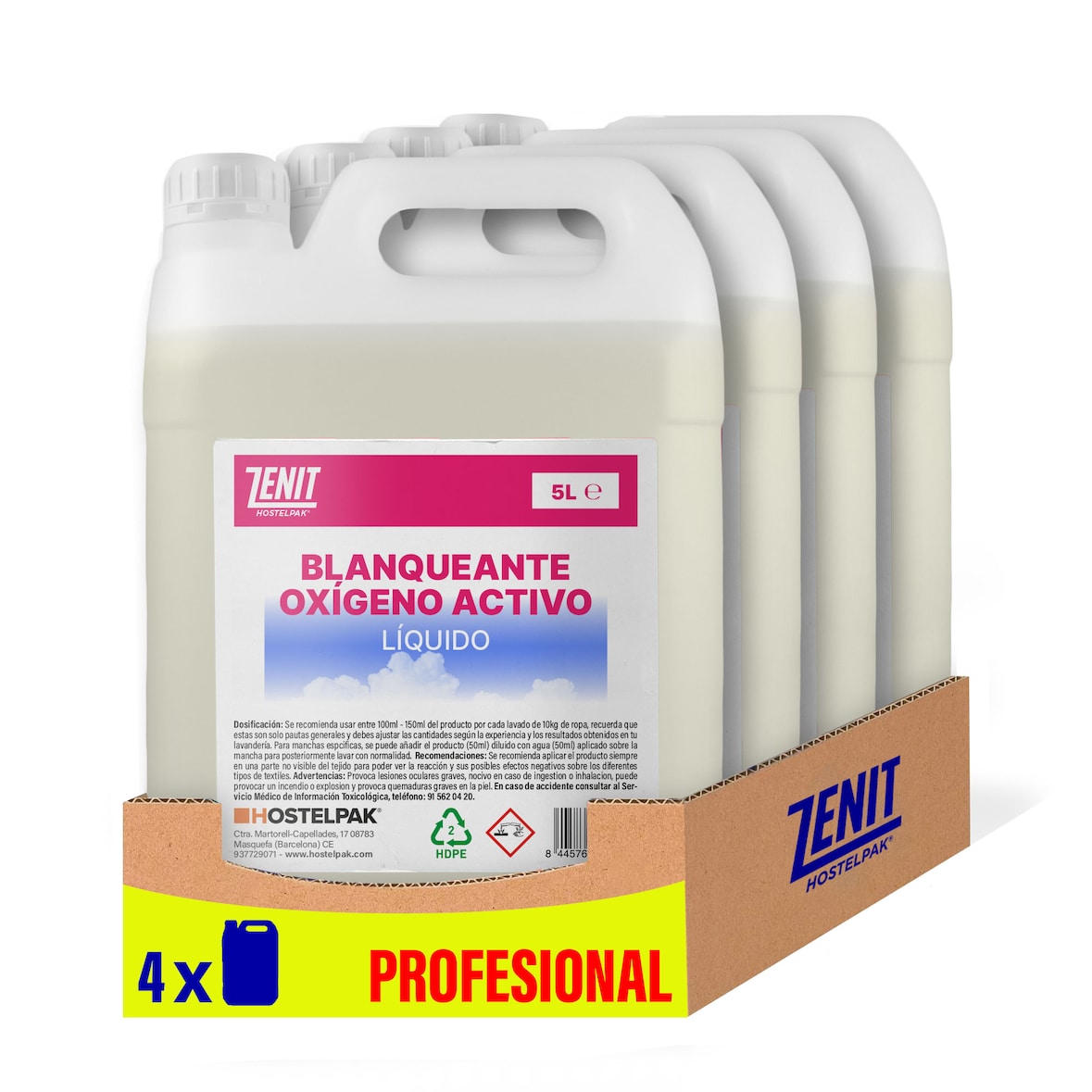 4 x 5L - Oxígeno activo líquido Blanqueante de ropa - limpieza - Limpieza profesional