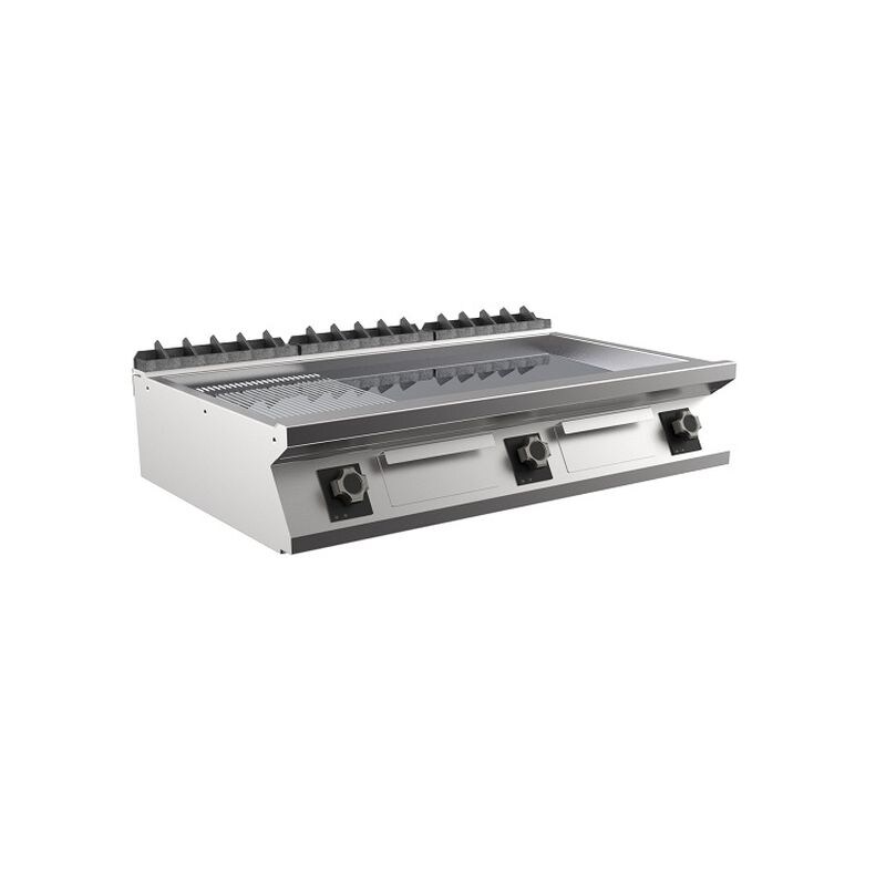 Mareno M1-900 elektrische Griddleplatte mit 2/3 glatter und 1/3 gerippter Chromplatte, 120cm