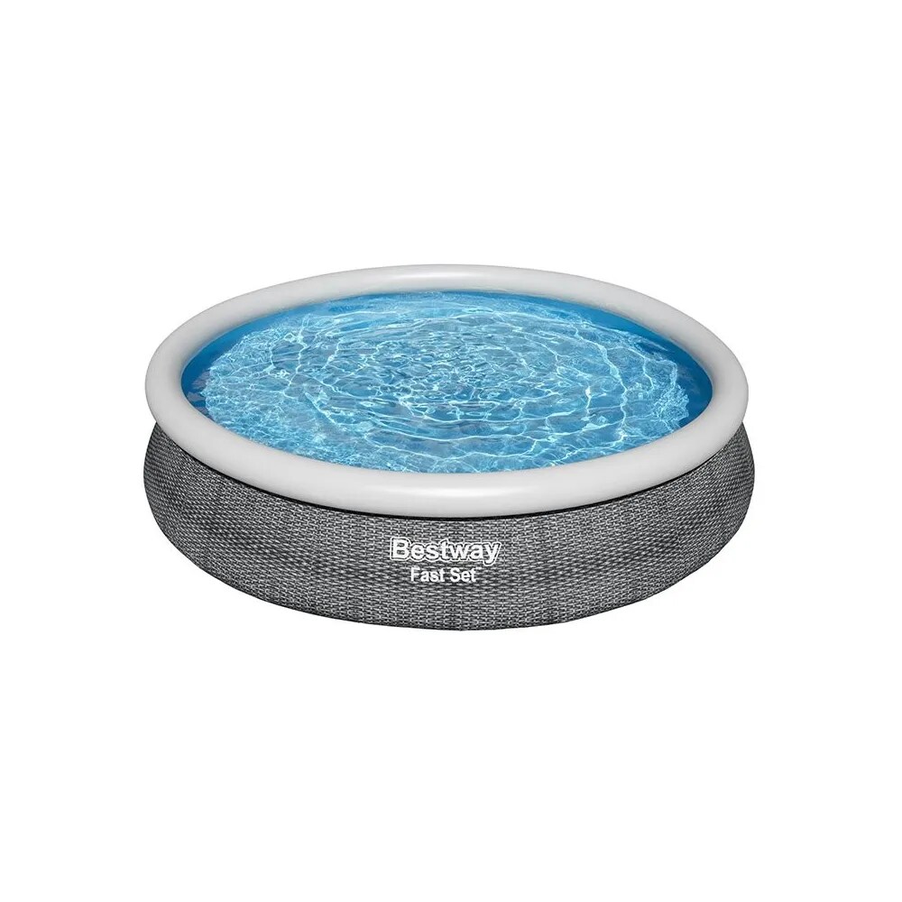 Piscine Gonflable Ronde Bestway Fast Set Avec Pompe À Filtre Aspect Rotin Gris 366x76 Cm