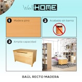 thumbnail of WellHome Baul recto en madera de pino acabado sin barniz 70x40x44 cm