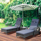 thumbnail of Sonnenliegen-Set Metall & Polyrattan Grau, 3-teilig mit 2 verstellbaren Gartenliegen, Beistelltisch, Rollen, wetterfest