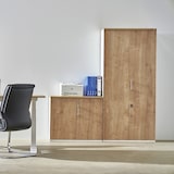 thumbnail of Armário com portas baixas 156x90x45cm estrutura lateral + prateleiras cor faia / tampa + frente cor faia