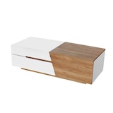 thumbnail of Merax Ausziehbarer Couchtisch, Wohnzimmertisch mit Schubladen, Beistelltisch mit Farbblockstruktur, Weiß und Holzfarbe