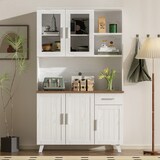 thumbnail of Hochschrank 114x40x190 cm mit Rustikaler Holzmaserung in Weiß und Braun, ideal für Wohnzimmer und Esszimmer