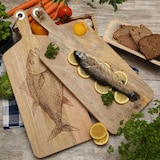 thumbnail of Schneidebrett Vesperbrett mit Fischmotiv Mangoholz Holzbrett 58cm natur