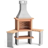thumbnail of MF - Barbecue in muratura Roma con 2 tavoli laterali angolari (grigio, arancione) per legna e carbonella - 160x58x240 cm - RIF: 3800 - Uso esterno
