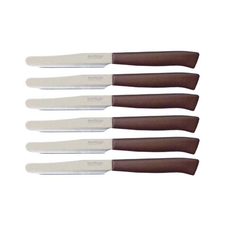 Marietti Horeca, set 6 coltelli metà seghetto marroni, 11 cm manico nylon lama inox