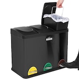 thumbnail of Wellhome - Ökologischer Recyclingbehälter 45 Liter mit 3 Fächern, Farbe Schwarz - 20 Müllbeutel 20L - 58,5x40x46cm