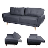 thumbnail of 3er-Sofa HWC-J19, Couch Klappsofa Lounge-Sofa, Schlaffunktion 203cm ~ Stoff/Textil anthrazit