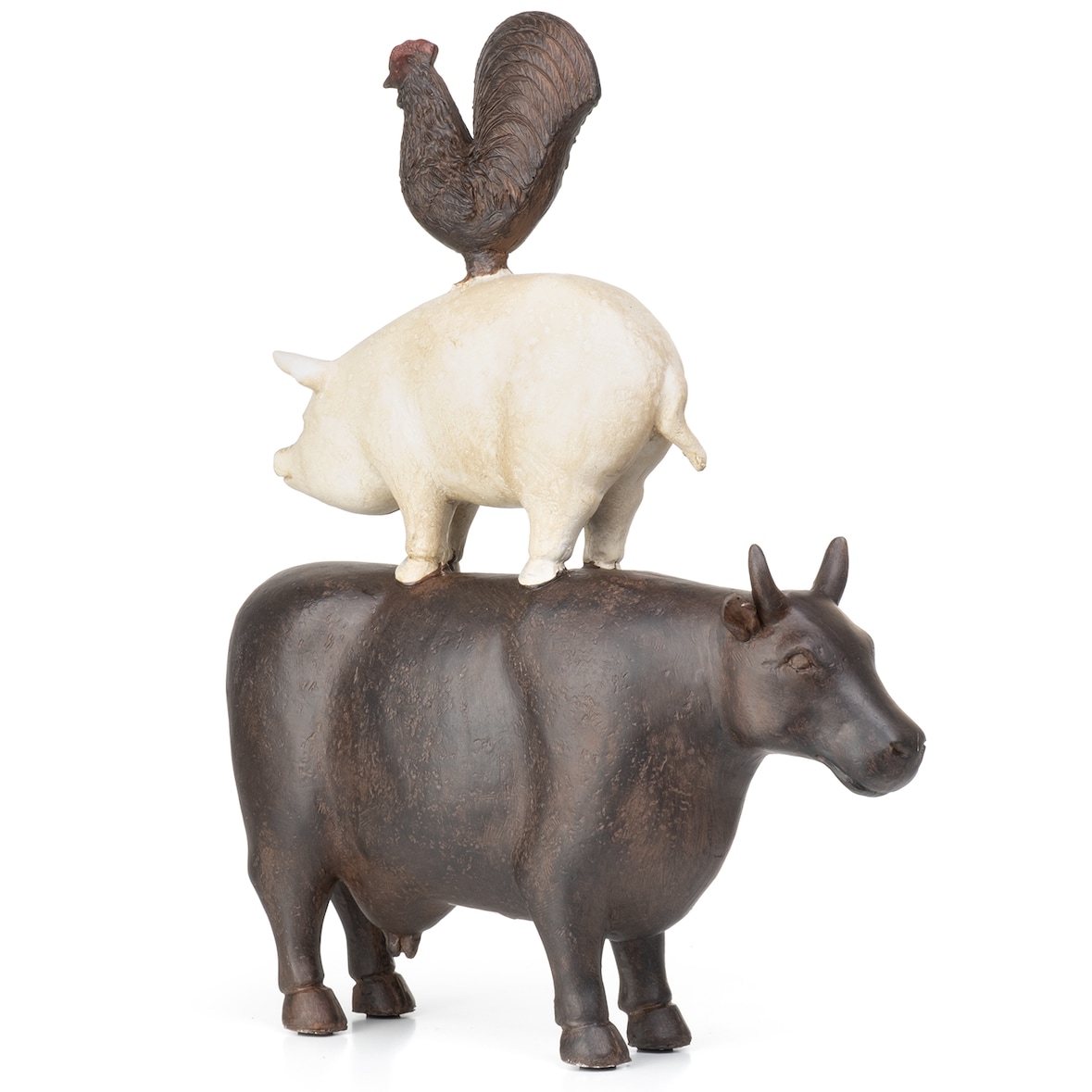 Moritz Deko-Figur Kuh Schwein und Hahn stehen aufeinander aus Polyresin Dekorations Idee Standdeko Tierwelt Statue Skulptur