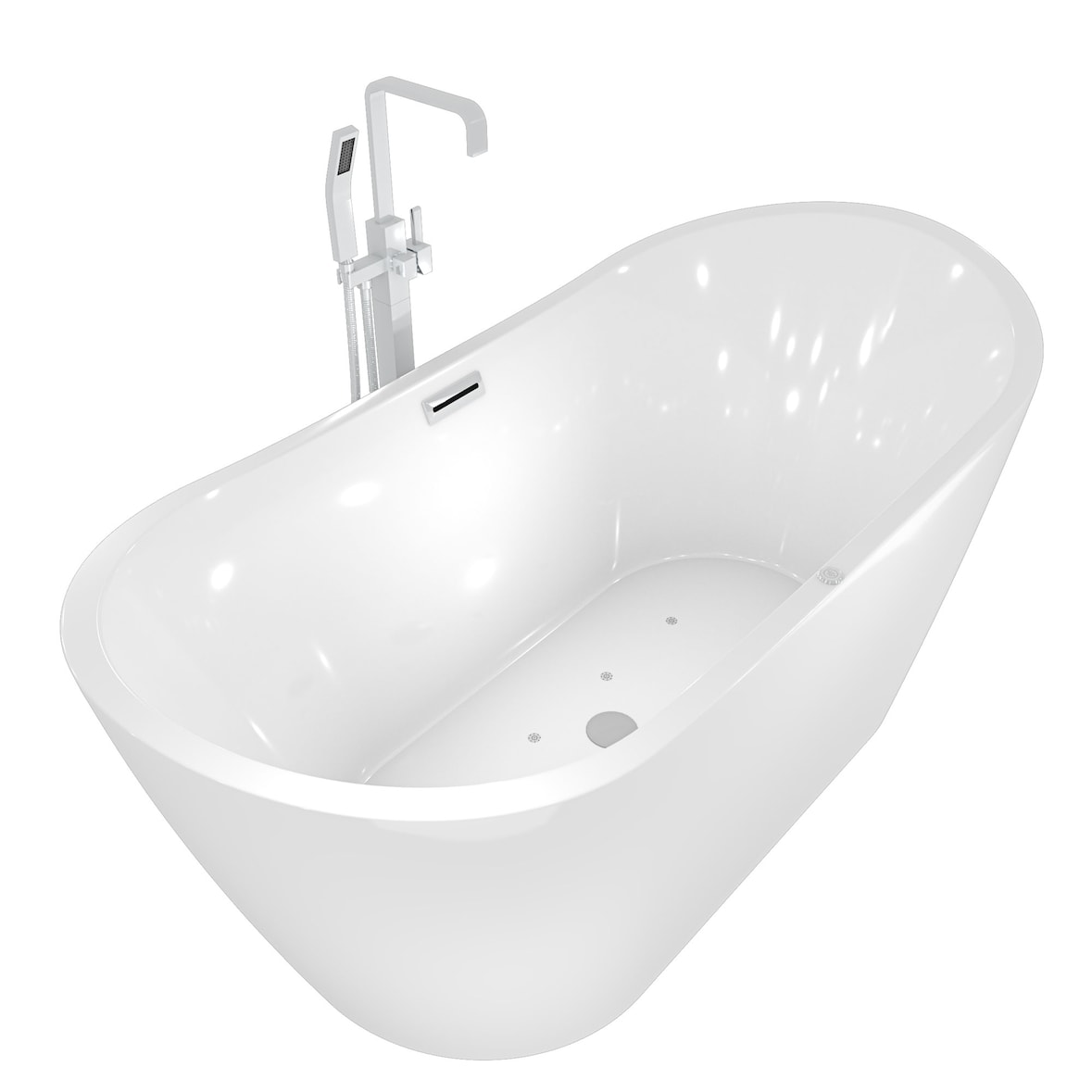 freistehende Badewanne Wanne F13 180x92cm Whirlpool mit Luftmassage mit Amatur AF05