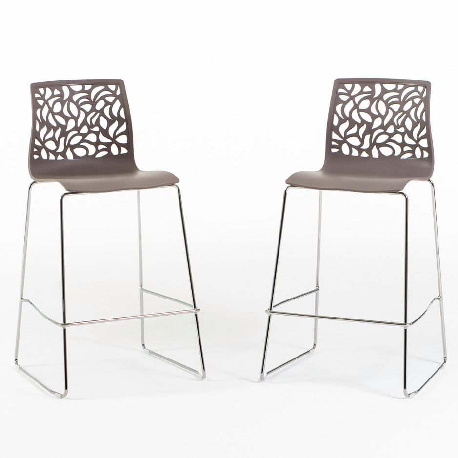 Set de 2 taburetes de bar de polipropileno con patas metálicas, para bar, restaurante y cocina, de diseño moderno y elegante – Anna XL – Topo