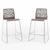 thumbnail of Set de 2 taburetes de bar de polipropileno con patas metálicas, para bar, restaurante y cocina, de diseño moderno y elegante – Anna XL – Topo