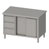 thumbnail of Stalgast Arbeitsschrank mit Schiebetüren 2000x700x850 mm, mit 3er Schubladenblock links, ohne Aufkantung, verschweißt