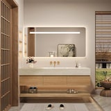 thumbnail of 【YT9865-120BKK】Waschbecken Set LED-Spiegel, Ablageplatte, Schrank Keramik Waschbecken, Spüle ohne Armaturenloch 120*55cm