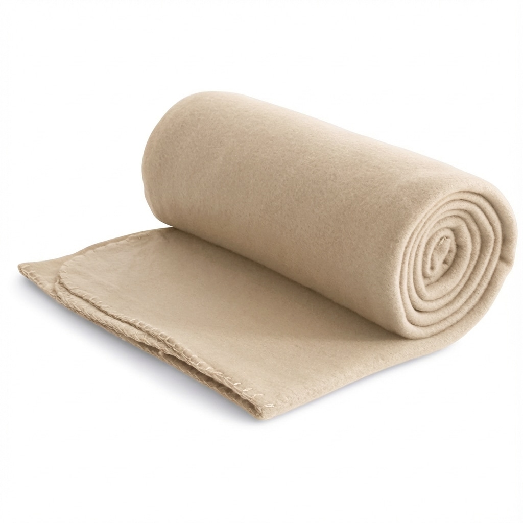 Eco Fleecedecke beige aus 100% recyceltem Material + OEKO-TEX geprüft 130x160 ca. 400 g schwer mit Anti-Pilling und Kettelrand