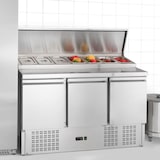 thumbnail of GastroHero Belegstation ECO 1365 Kühltisch 3 Türen 1365x700 mm für 7x GN 1/3 Belegkühlung 392L Edelstahl Saladette +2 bis +8 °C statische Kühlung R290