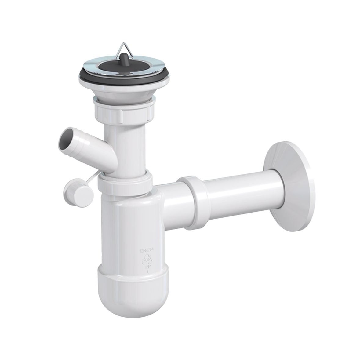 Prevex Preloc Basic Siphon für Waschbecken ø32 mm Anschluss an Waschmaschine Metallsieb Gummistopfen Abflussrohr mit Rosette