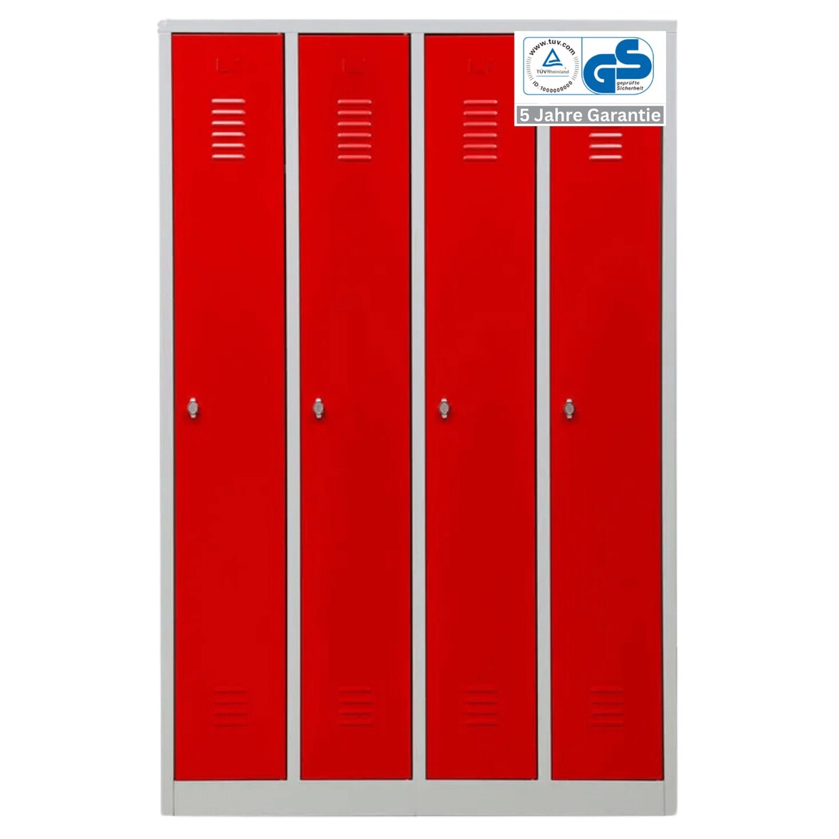 PROREGAL Garderobenspind Camel | 4-Fächer| HxBxT 180x117x50 cm | Vorhängeschloss | Grau-Rot