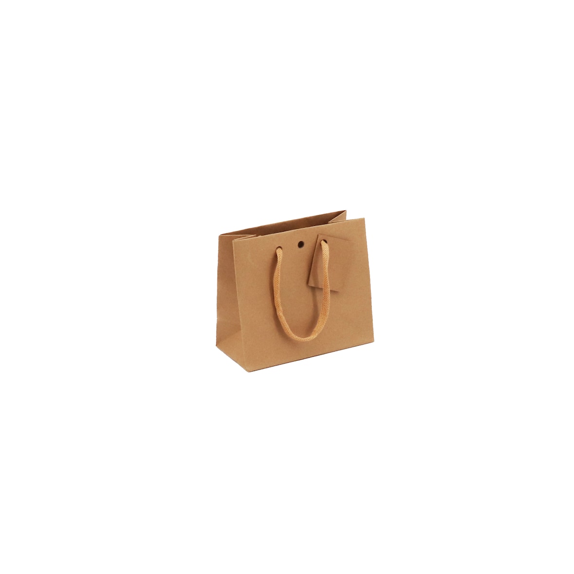 Kleine horizontale bruine kraft luxe tas met koordhandvatten 16 + 8 x 14 cm per 240 - Gimex