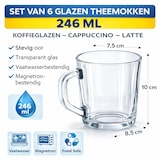 thumbnail of Theeglazen Set 4 Stuks 246 ml – Koffieglazen met Oor – Cappuccino / Latte Glazen – Transparant Glas - Theeglas